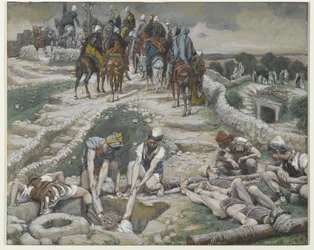 Jeesus otettu vesisäiliöstä, kuva Herramme Jeesuksen Kristuksen elämästä, 1886-94 (wc grafiitin päällä paperilla)