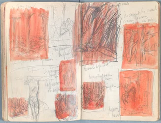 Sivuja Sketches for The Life of Our Lord Jesus Christ -albumista 1880-luvun lopulla (grafiitti ja pesu paperille)