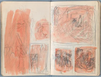 Sivuja Sketches for The Life of Our Lord Jesus Christ -albumista 1880-luvun lopulla (grafiitti ja pesu paperille)