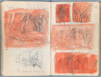 Sivuja Sketches for The Life of Our Lord Jesus Christ -albumista 1880-luvun lopulla (grafiitti ja pesu paperille)