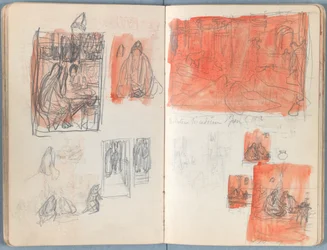 Sivuja Sketches for The Life of Our Lord Jesus Christ -albumista 1880-luvun lopulla (grafiitti ja pesu paperille)