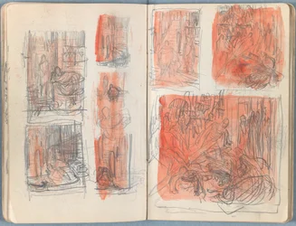 Sivuja Sketches for The Life of Our Lord Jesus Christ -albumista 1880-luvun lopulla (grafiitti ja pesu paperille)