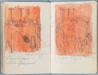 Sivuja Sketches for The Life of Our Lord Jesus Christ -albumista 1880-luvun lopulla (grafiitti ja pesu paperille)