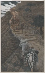 Pyhä Pietari ja pyhä Johannes Seuraa kaukaa, esimerkki teoksesta Herramme Jeesuksen Kristuksen elämä, 1886-94 (wc grafiitin päällä paperilla)