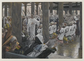 Kulkue temppelissä, kuva Herramme Jeesuksen Kristuksen elämästä, 1886-94 (wc grafiitin päällä paperilla)