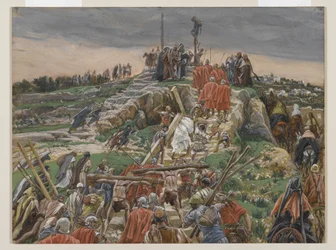 Kulkue lähestyy Golgataa, esimerkki teoksesta Herramme Jeesuksen Kristuksen elämä, 1886-94 (wc grafiitin päällä paperilla)