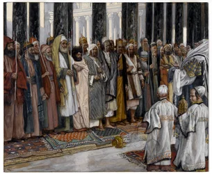The Testing of the Suitors of the Holy Virgin, illustration of the life of Christ, n. 1886-94 (läpinäkymätön wc grafiitin päällä harmaalla kudottupaperilla)