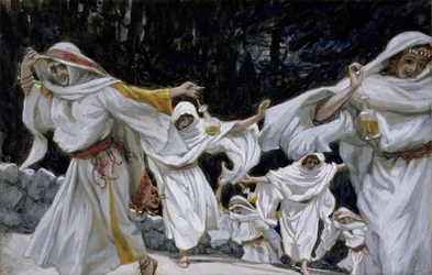 Viisaat neitsyet, kuvitus teokseen The Life of Christ, n. 1886-1894 (wc ja guassi pahville)