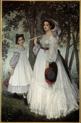Kaksi sisarta eli "" muotokuvia puistossa" Jacques Josephin (Jacques-Joseph) maalaus Tissot, James Tissot (1836-1902)