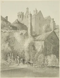 The White Lodge, nähtynä kaupungin koulun puutarhasta (Kuningatar Elisabetin sairaala) St Bartholomew