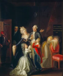 Jean-Jacques Hauerin teos "Ludvig XVI:n viimeiset jäähyväiset perheelleen" kuvaa...