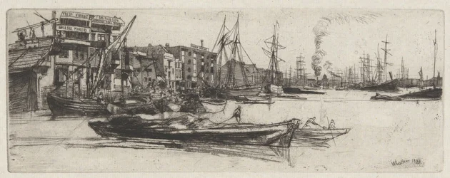 Varastorakennus Thamesjoen varrella, Thames-sarjasta (kuudentoista Thamesjoen näkymiä ja muita aiheita esittävän etsauksen sarja)