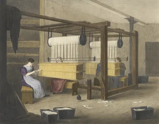 Reeding or Drawing in, Progress of Cotton No. 9, pub. 1840