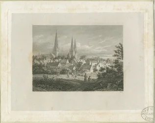 Lichfieldin katedraali - Luoteisnäkymä (kaukainen): kaiverrus, nd [c 1816] (tulostus)