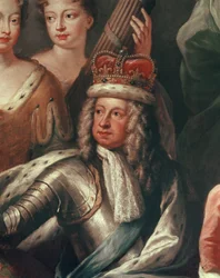 Yksityiskohta George I:stä Greenwichin Painted Hallista