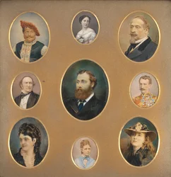 Yhdeksän muotokuvaa alkuperäisessä passepartoutissa, 1880-luku.