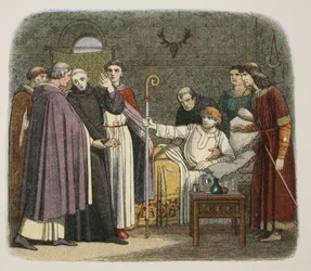 Anselm teki Canterburyn arkkipiispaksi William II:n, 1093, julkaisusta A Chronicle of England eKr. 55–1485, pub. Lontoo, 1863