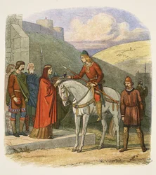 Edward murhataan Corfessa 18. maaliskuuta 978, teoksesta "Englannin kronikka vuodesta 55 eaa. vuoteen 1485 jaa.", julkaistu Lontoossa, 1863
