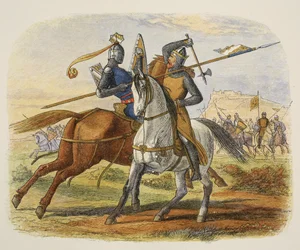 Sir Robert Bruce tappaa Sir Henry Bohunin, kirjasta A Chronicle of England eKr. 55–1485, pub. Lontoo, 1863