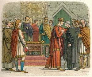 Kuningas tavoittelee englantilaisten johtajien suosiota, noin 1066, 1864