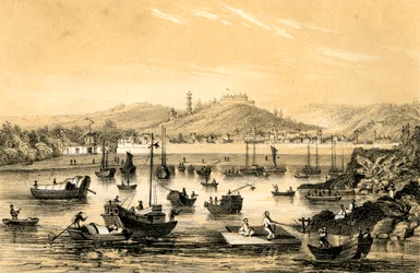 Ningbo, yksi viidestä satamasta, jotka avattiin myöhäisellä sopimuksella brittiläiselle kaupalle, Kiina, 1847