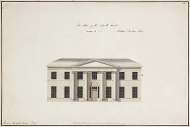Soho House: Pohjakerroksen suunnitelma; Makuuhuoneen kerrossuunnitelma; Etelärintaman korkeus, malli A, etelärintaman korkeus, malli B ja pohjoisrintaman korkeus, 1796