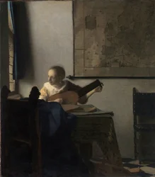 Nainen ja luuttu - Johannes Vermeerin (Delftin Vermeer) (1632-1675) maalaus, noin 1663, 51,4 x 45,7 cm. Metropolitan Museum of Art, New York