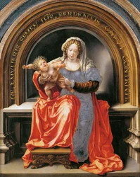 Neitsyt ja lapsi - Jan Gossaert (Gossart, dit Mabuse) (noin 1478-1532). Öljy puulle, n. 1526-1527. Mitat: 30,6 x 24,5 cm. Taidehistoriallinen museo, Vienne