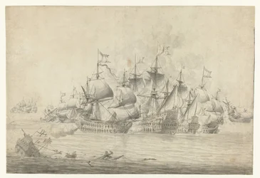 Meritaistelu, mahdollisesti Lowestoftissa 13. kesäkuuta 1665 (oikea lehti)