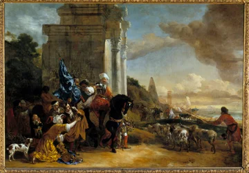 Itämaisen ryhmän lähtö tai "Les corsaires repousses"" maalaus Jan Baptist Weenix Vanhasta (1621-1660)
