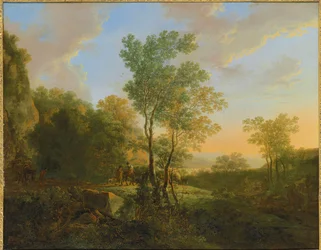 Italialainen metsäinen maisema, jossa on matkustajia