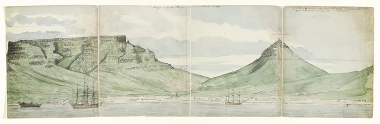 Pöytävuori ja Kapkaupunki mereltä katsottuna Hyväntoivon niemi sellaisena kuin se näytti Ao. 1787 (otsikko esineessä)