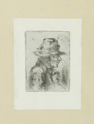 Mies laittaa hoge hoed, naar rechts John Chalonin etsausten täydellinen työ / Oeuvre Complette des Eaux Fortes par Jean Chalon (sarjan nimi)