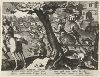 Hertenjacht met honden Jachttaferelen (sarjan nimi) Villiriistan, lintujen ja kalojen metsästys Bestiaryssa (sarjan nimi)