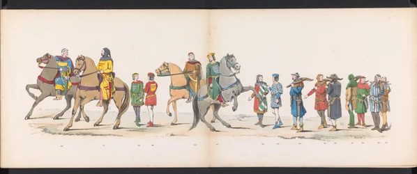 Leidenin opiskelijoiden naamiaiset, 1865 (levy 10) Leidenin opiskelijakunnan jäsenten pukukulkue 6. kesäkuuta 1865 Leidsche Hoogeschoolin 290-vuotisjuhlan kunniaksi, kuvassa: hollantilaisten b.