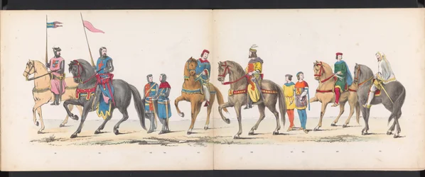 Leidenin opiskelijoiden naamiaiset, 1865 (levy 12) Leidenin opiskelijakunnan jäsenten pukukulkue 6. kesäkuuta 1865 Leidsche Hoogeschoolin 290-vuotisjuhlan kunniaksi, kuvassa: hollantilaisten b.
