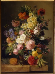 Kukkia marmorikonsolilla ja ananas. Flanderin koulukunta, 1800-luku. Fontainebleau, Musée du Château