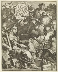 Kirkon ja maailmanhistorian allegoria Nimisivu Willem Goereelle, De kerklyke en Weereldlyke historien. 1729 Kirkko ja maailmanhistoria uyt d