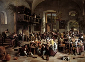 Juhlat majatalossa Muusikot, pelaajat, juovien miehet ja naiset - Jan Havicksz (Havicksz) Steen (1626-1679) maalaus