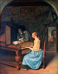 Nuori nainen soittaa cembaloa, c1659