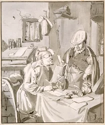 Kaksi miestä keskustelemassa rahasta toimistossa, 1672, kopioivat Cornelis Ploos van Amstel (1726-98) tai Christian Josi (n.1765-1828)