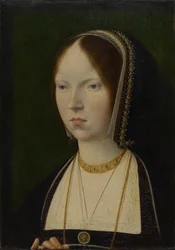 Nainen, joka on perinteisesti tunnistettu Isabella I:ksi Kastilialaisesta, n. 1492-1497 (öljy paneelissa)
