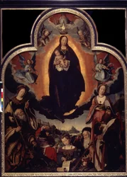 ""La Vierge en Gloire"" (Neitsyen kirkkaus) Neitsyttä ja Jeesusta Kristusta ympäröivien henkilöiden joukossa: kuningas Daavid soittamassa harppua, Rooman keisari Augustus (Caius Julius Caesar Octavianus Augustus) (63 eKr. - 14 jKr.), profeetat