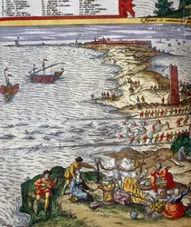 Kalastuskohtaus ja kalan valmistus Cadizin satamakaupungissa