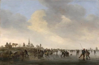 ""Le patinage sur le fleuve Merwede pres de Dordrecht en Hollande"" (Luistelu Merwedellä lähellä Dordrechtia) Peinture de Jan Josefsz van Goyen (1596-1656)