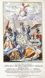 Allegorinen otsikkosivu, "The Great New Augmented Atlas of the Sea, 1680