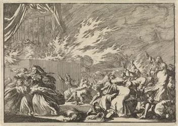 Puuvajan tulipalo, jossa teatteriesitys tapahtuu Amelienborgin linnan vieressä Kööpenhaminassa, 1689