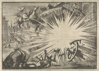 Kuningas Ludvig XIII:n vaunut ja hevoset tuhoutuivat helvetillisen koneen räjähdyksessä, n. 1625