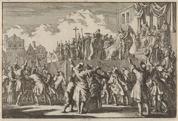 Katolinen kohtaus Aberdeenissa pilkkaa katolista uskontoa, 1689