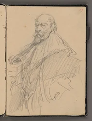 Jan Matejkon luonnoskirja vuosilta 1861-1863. Yksipuolinen piirustus. Etupuoli: luonnos historiallista pukua käyttävästä miehestä.